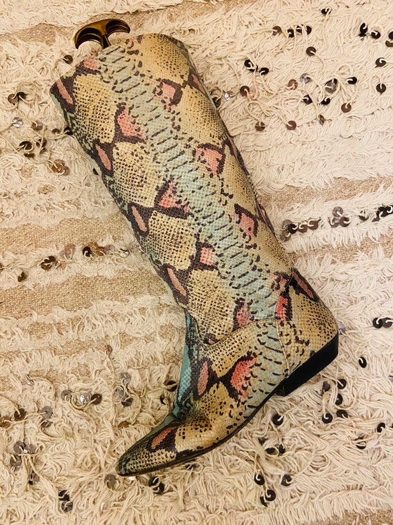 1980s Zodiac Pastel Snakeskin Leather Boots