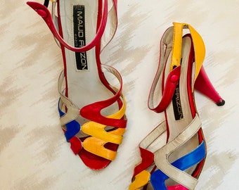 1980s Maud Frizon Colored Leather Strappy Heels