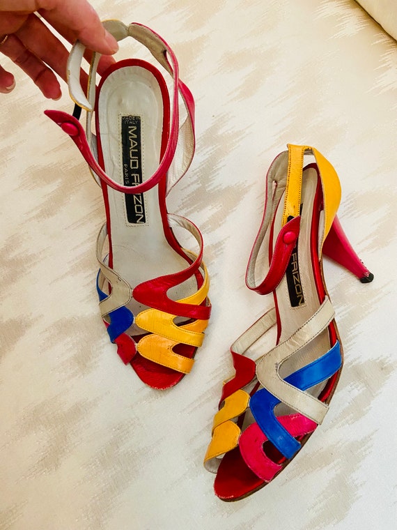 1980s Maud Frizon Colored Leather Strappy Heels