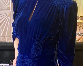 1930s Blue Silk Velvet Dream Dress