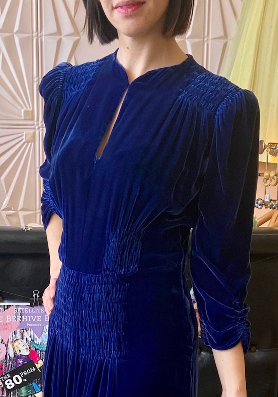 1930s Blue Silk Velvet Dream Dress