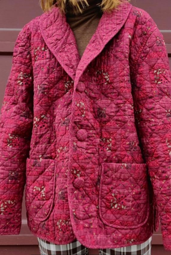 Handmade Raspberry Quilt Coat with Covered Buttons