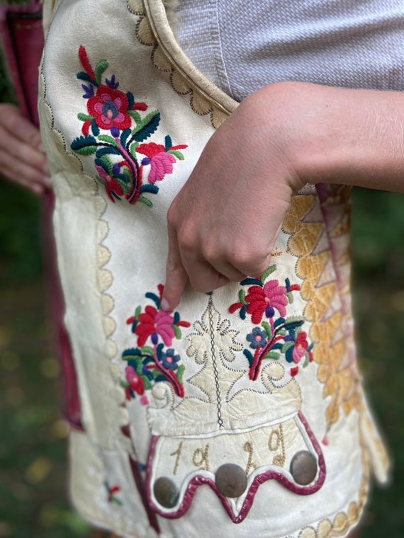 1920s RARE Hungarian Embroidered Leather Mongolia… - image 1