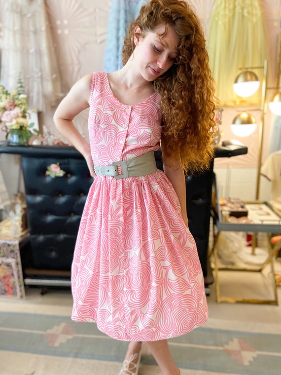 1950’s Cotton Dress w/ Pink Mod Graphic Print