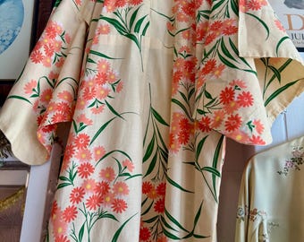 Japanese Cotton Floral Print Kimono with Obi Belt