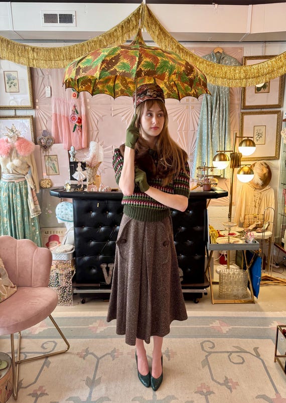Vintage 1940s Rayon Stripe Midi Skirt