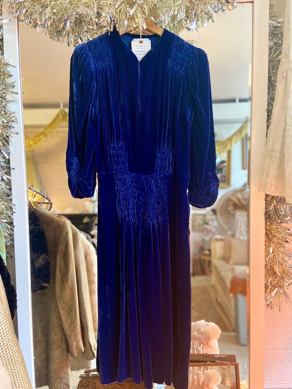 1930s Blue Silk Velvet Dream Dress - image 7