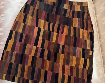 Saia de couro patchwork dos anos 70