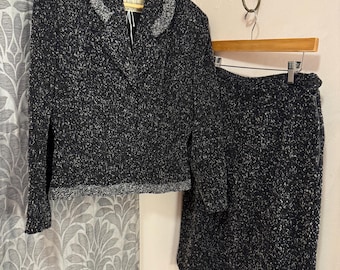 1940s Lilli Ann Black + White Boucle Skirt Suit