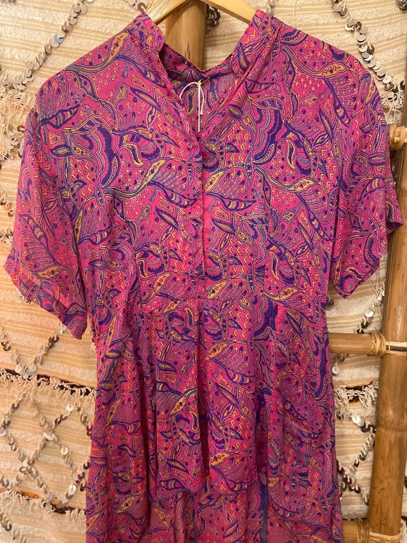 1930s Pink Silk Paisley Print High Low Blouse wit… - image 6