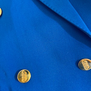 1970s Cobalt Blue Skirt Suit with Gold Deco Buttons image 6