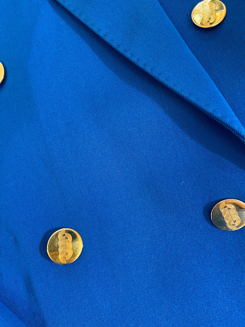 1970s Cobalt Blue Skirt Suit with Gold Deco Buttons image 6