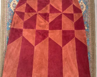 J Peterman Geometric Leather Skirt