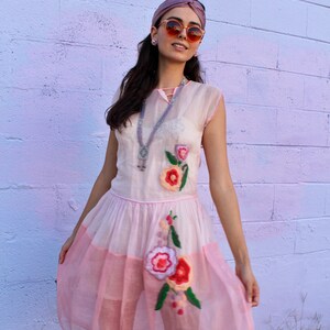 1920s Pink Organza Dream Dress with Floral Embroidery Deco Detailing image 2