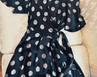 Diane von Furstenberg Black Silk Wrap Dress with Silver Lurex Polka Dots