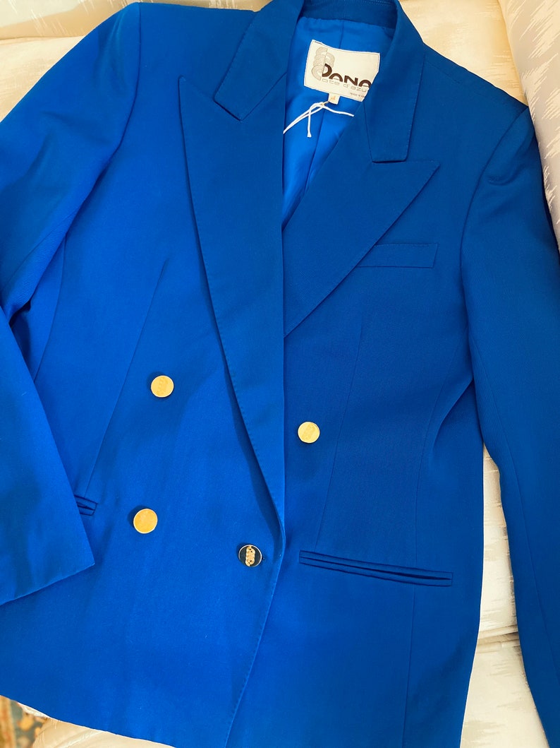 1970s Cobalt Blue Skirt Suit with Gold Deco Buttons image 8