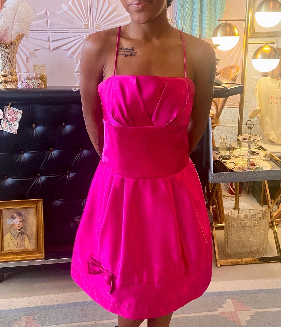1980s Jessica Mcclintock Gunne Sax Hot Pink Satin Party Dress - Etsy