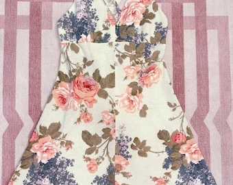 Mintgroene katoenen mini-jurk met bloemenprint uit de jaren 70, inclusief onderbroek.