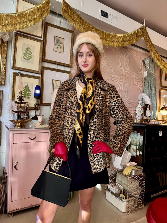 1960s Rain-Paka Traveler Jersey Leopard Print Foldable Trench Coat