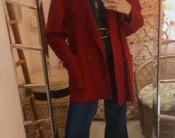 1980s Red Wool Hand-Tailored Coat with Patch Pockets