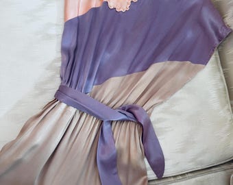 1970s Pastel Colorblock Satin Jumpsuit with Sash Belt