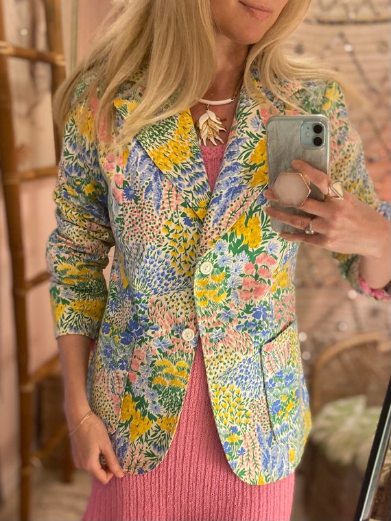 1960s Mod Spring Floral Print Cotton Blazer - image 4