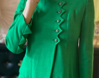 1960s Kelly Green Skirt Suit with Star Buttons