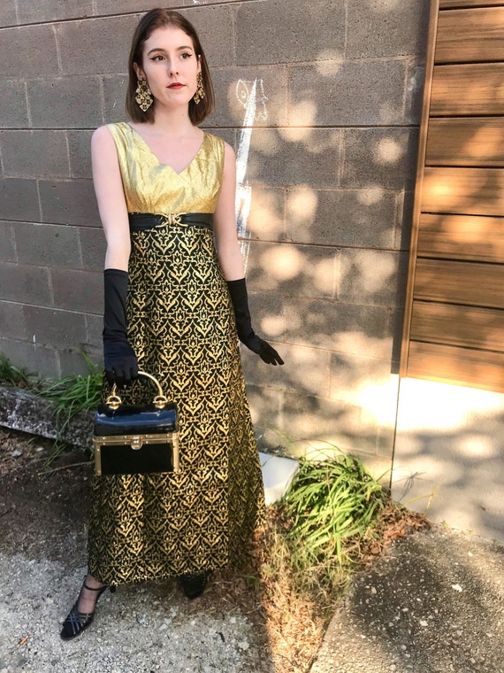 1960's Gold + Black Brocade Dress Jacket Set