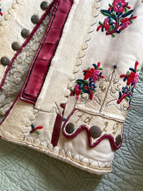 1920s RARE Hungarian Embroidered Leather Mongolia… - image 6