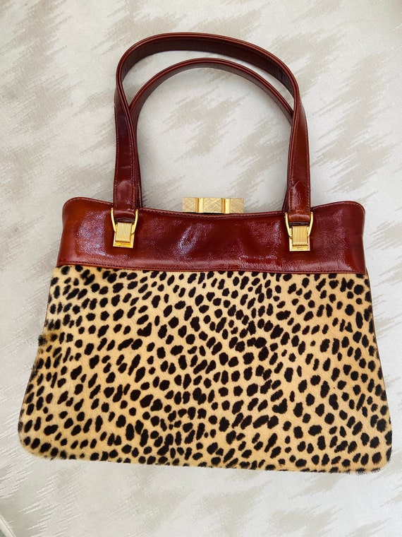 1950s Leopard Pony Hair + Burgundy Patent Leather 