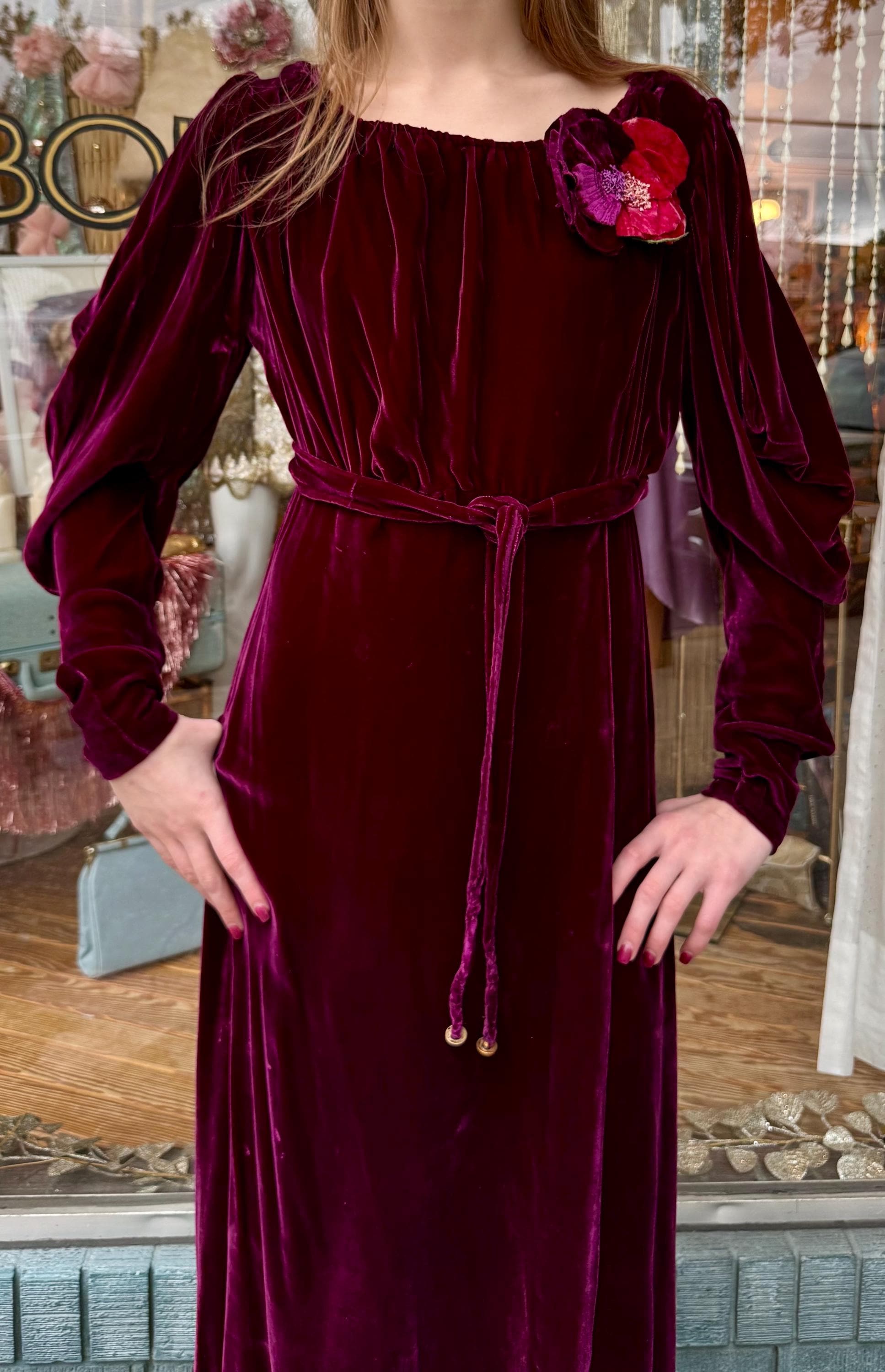 1930s Purple Silk Velvet Dress With Silk Flower - Etsy