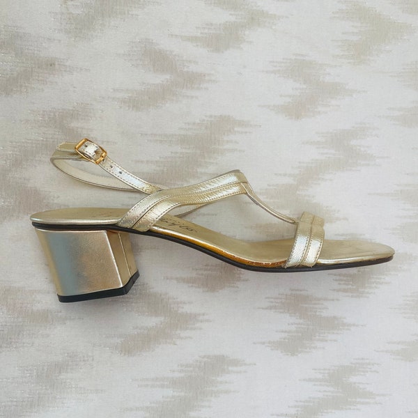 1960s Gold Leather Block Heel Sandals