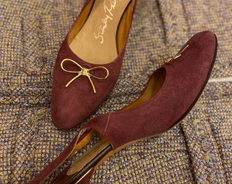 1960s Stanley Philipson Oxblood Leather Slingback Heels with Gold Bows