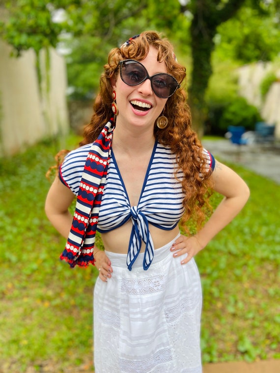 1970’s Nautical Striped Cotton Crop Top