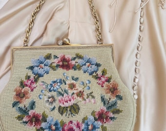 1950s Floral Cross Stitch Purse