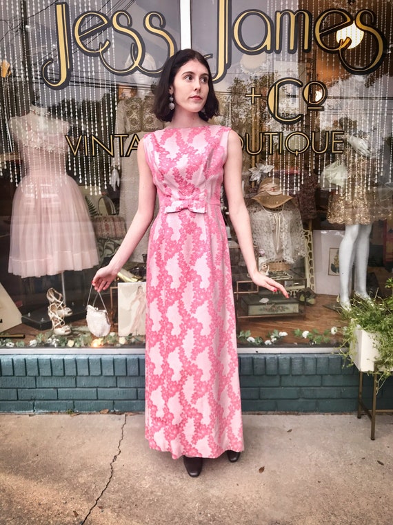1960's Pink+Silver/Metallic Brocade Maxi