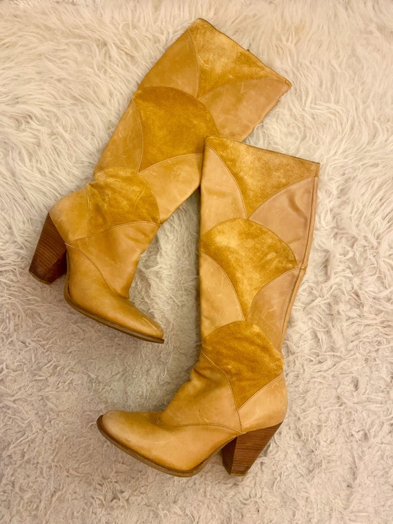 Light Brown Deco Leather + Suede Tall Boots