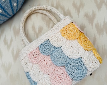 1960s Pastel Geometric Deco Raffia Purse