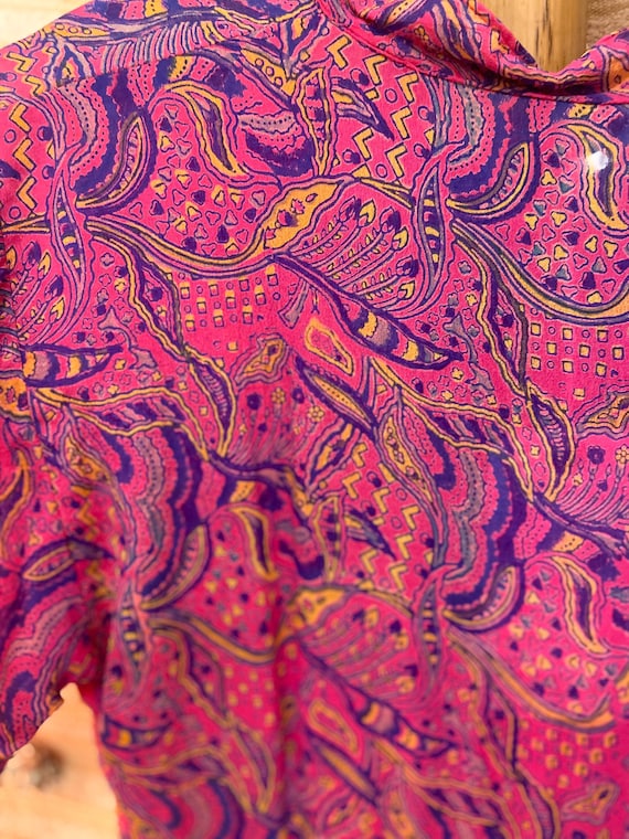1930s Pink Silk Paisley Print High Low Blouse wit… - image 1