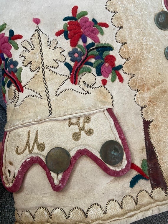 1920s RARE Hungarian Embroidered Leather Mongolia… - image 9