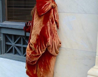1920s Rust Colored Silk Velvet Coccoon Coat