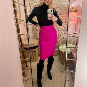 PENCIL SKIRT Womens High Waisted Panelled Pencil Skirt in Hot Pink. Pink Pencil Skirt Vintage Wiggle Skirt Midi Pencil Skirt Etsy Canada