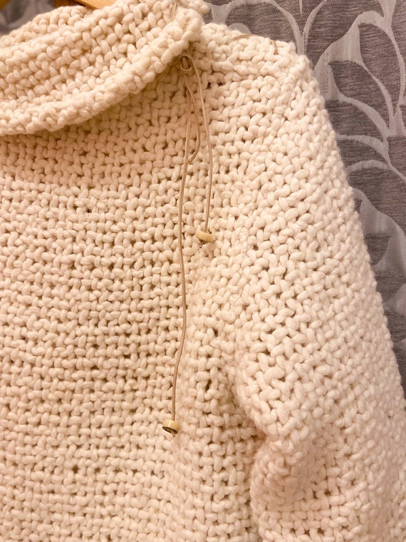 Cream Hand-Knit Ecuadorian Sweater with Leather La