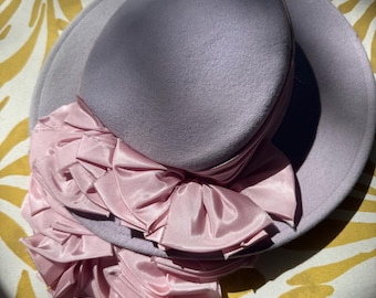 1940s Lavender Felt Hat with Pink Satin Bows
