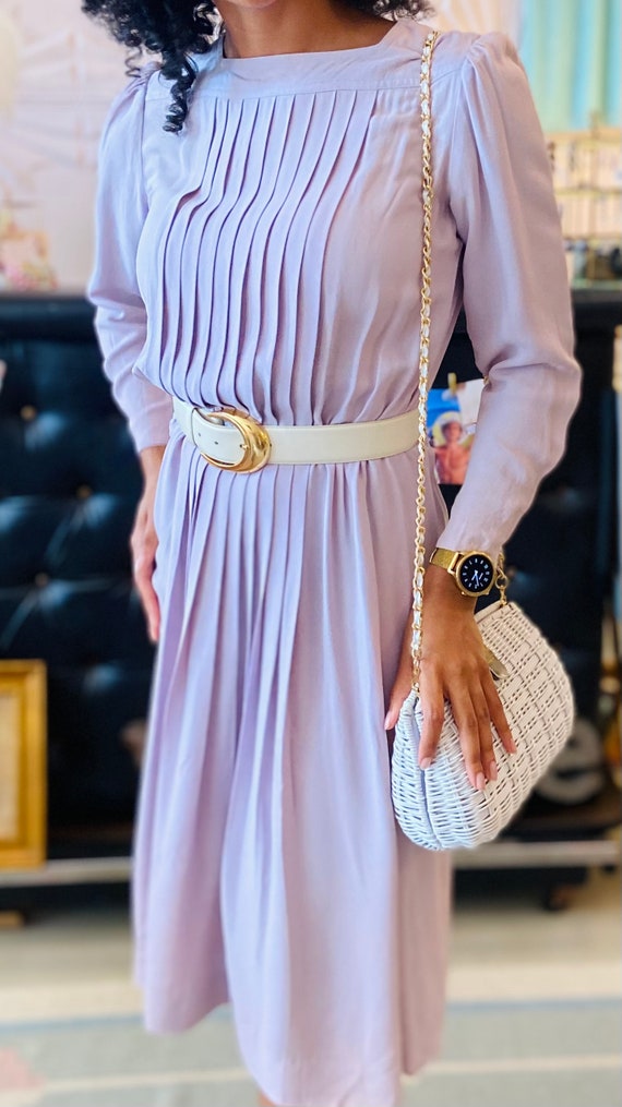 Albert Nipon Lavender Pleated Long Sleeve Dress - image 3