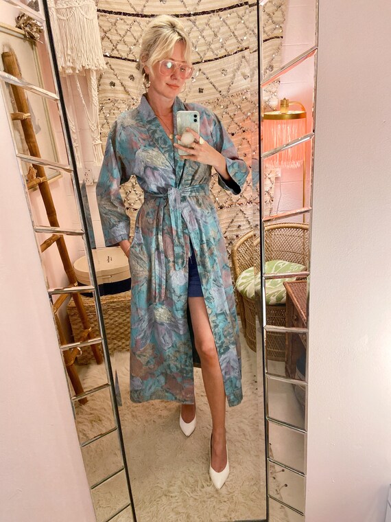 1980s Pastel Floral Cotton Robe / Duster - image 2