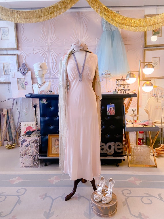 1930s Blush Pink Silk Slip Dress with Lace Detail