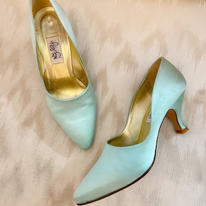 Peter Fox Mint Green Silk Satin Heels