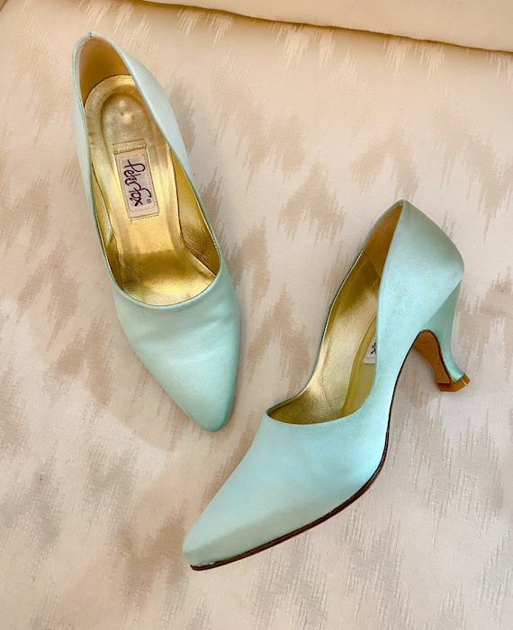 Peter Fox Mint Green Silk Satin Heels