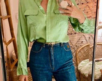 Halston Green Silk Blouse